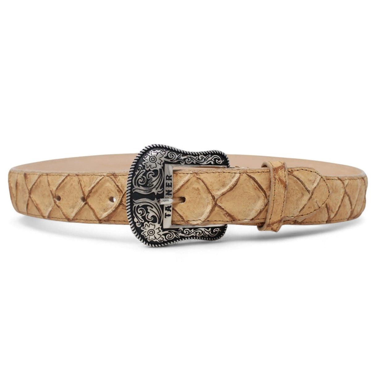 Tanner Mark Boots Belts Cinturón de Piel Genuina con Estampado de Pirarucu y Hebilla Metálica Texas Arena