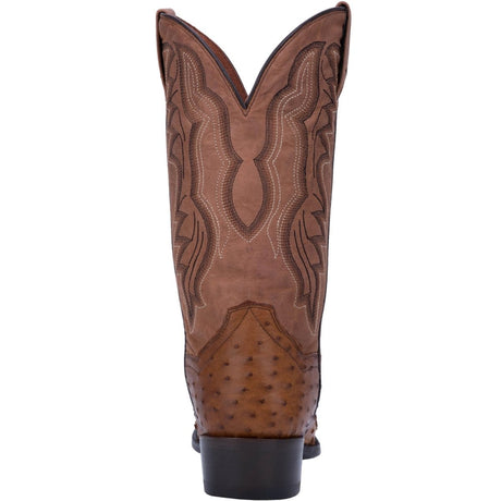 Dan Post Boots Boots Dan Post Men's Tempe Full Quill Ostrich Round Toe Boots - Saddlebrown
