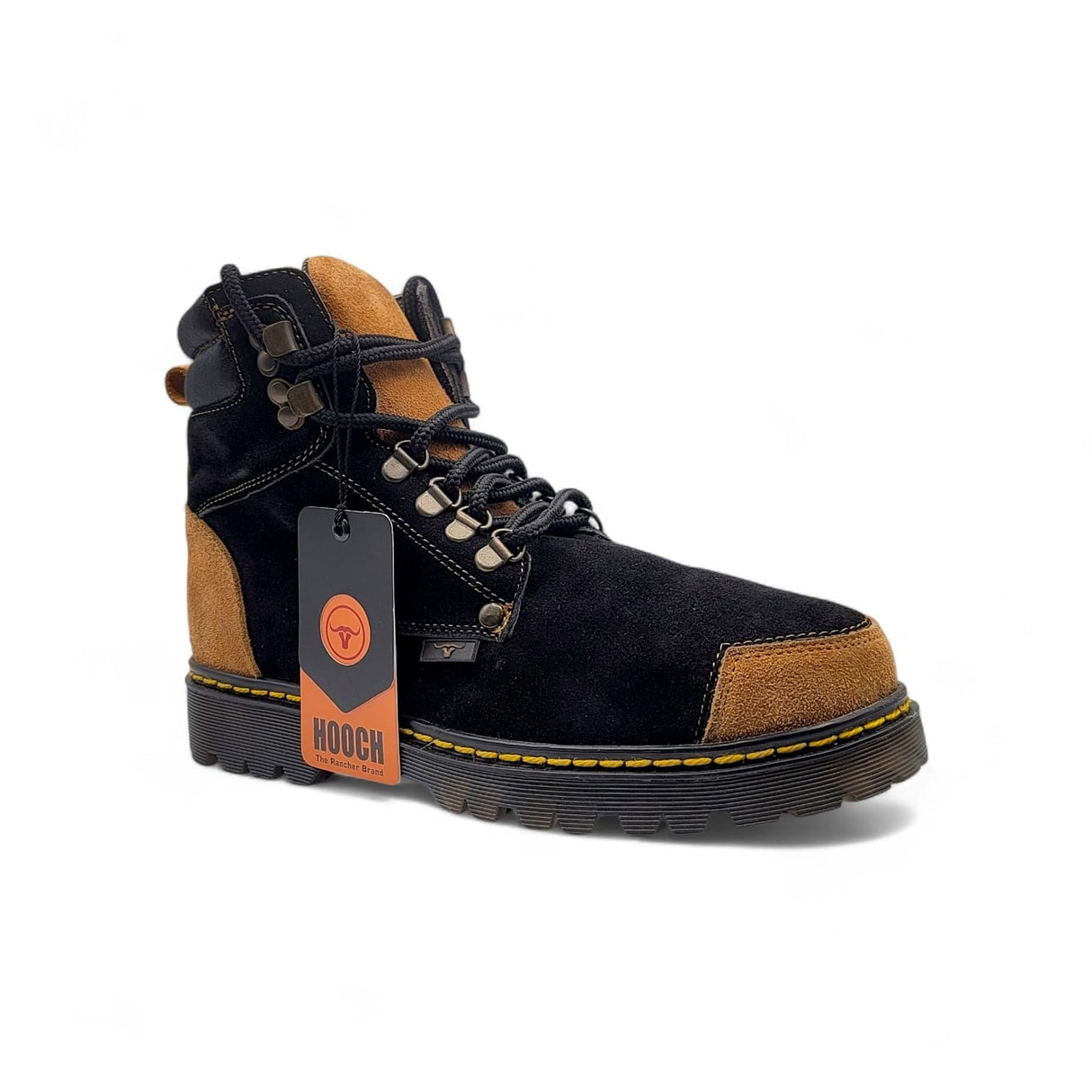 Hooch Boots Boots Men’s Suede Leather Round Toe Work Shoes Black & Honey Color – Hooch Boots
