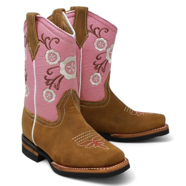 Hooch Boots Boots Tan / 7 Girl's Genuine Crazy Leather Square Toe Boots