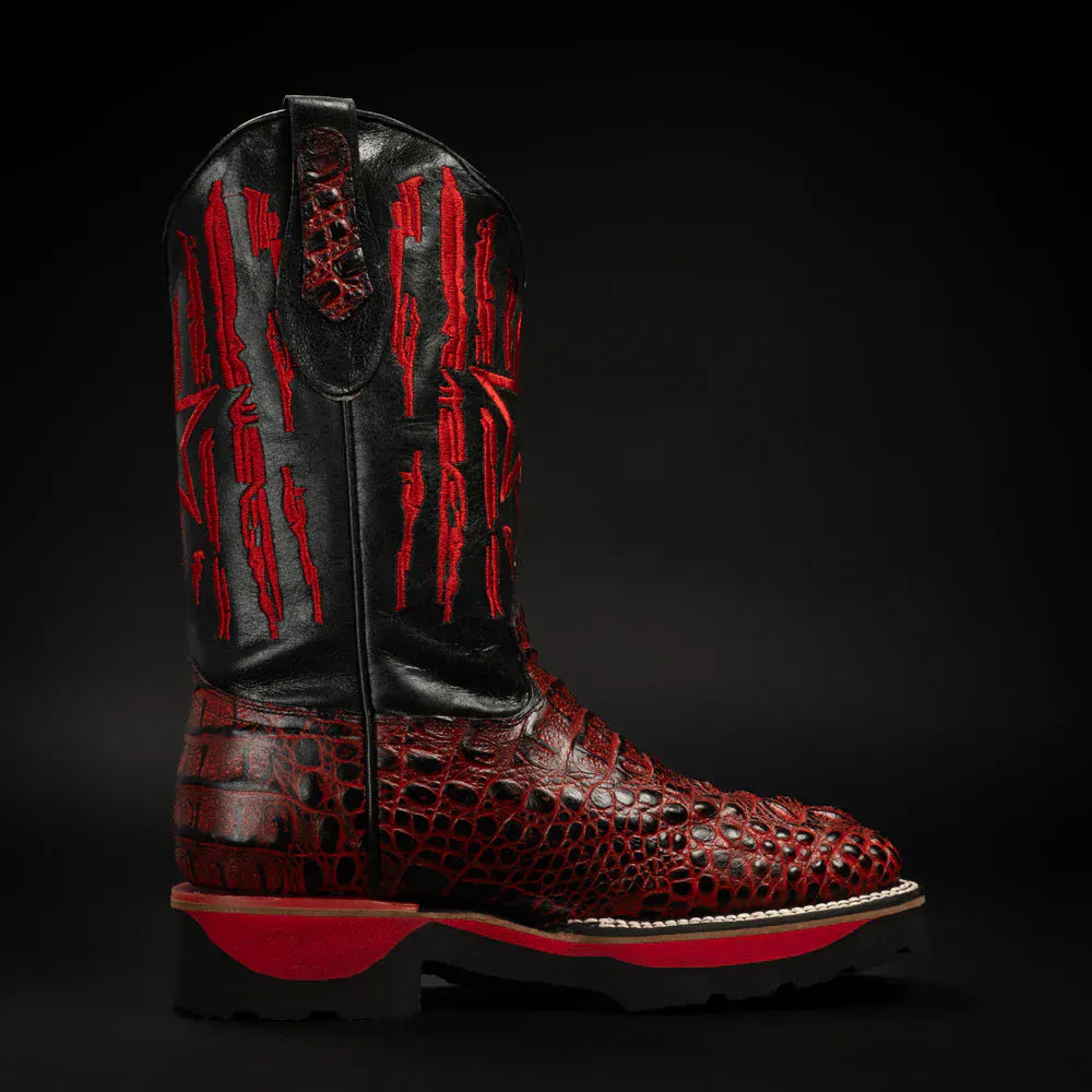 King Welt Boots Men's Thin Blue Line 11' Caiman Tribute Work Boots Red Color - King Welt