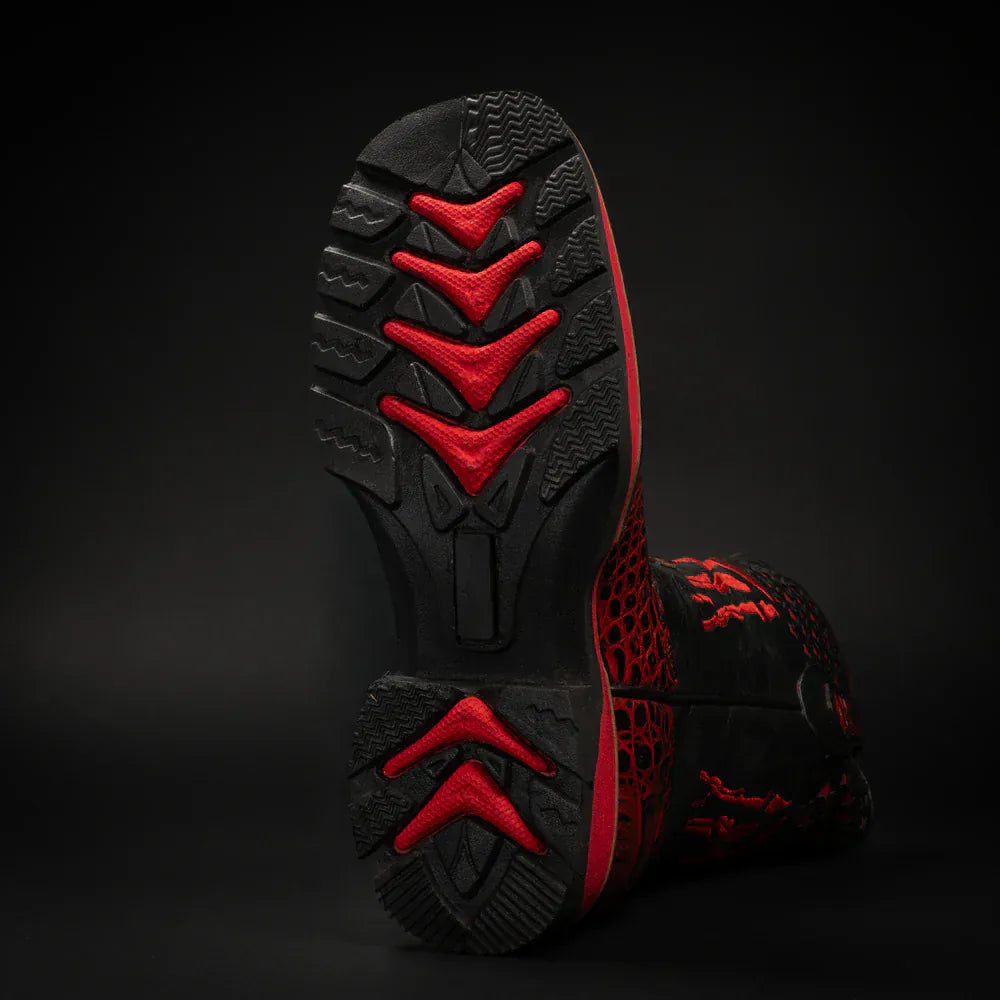 King Welt Boots Men's Thin Blue Line 11' Caiman Tribute Work Boots Red Color - King Welt