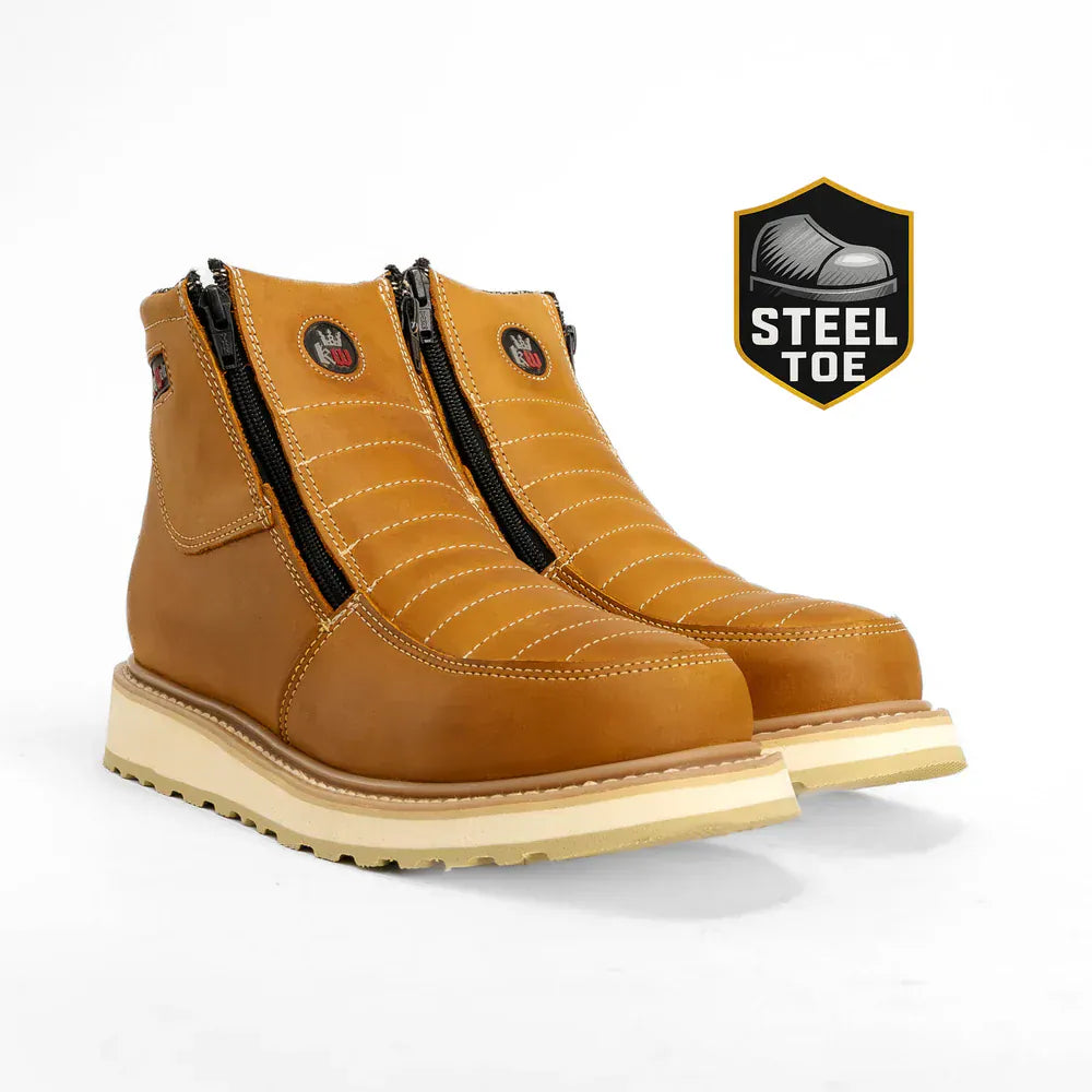 King Welt Boots Ultra Flex 6" Steel Toe Double Zipper Work Boots Honey Habana Color - King Welt