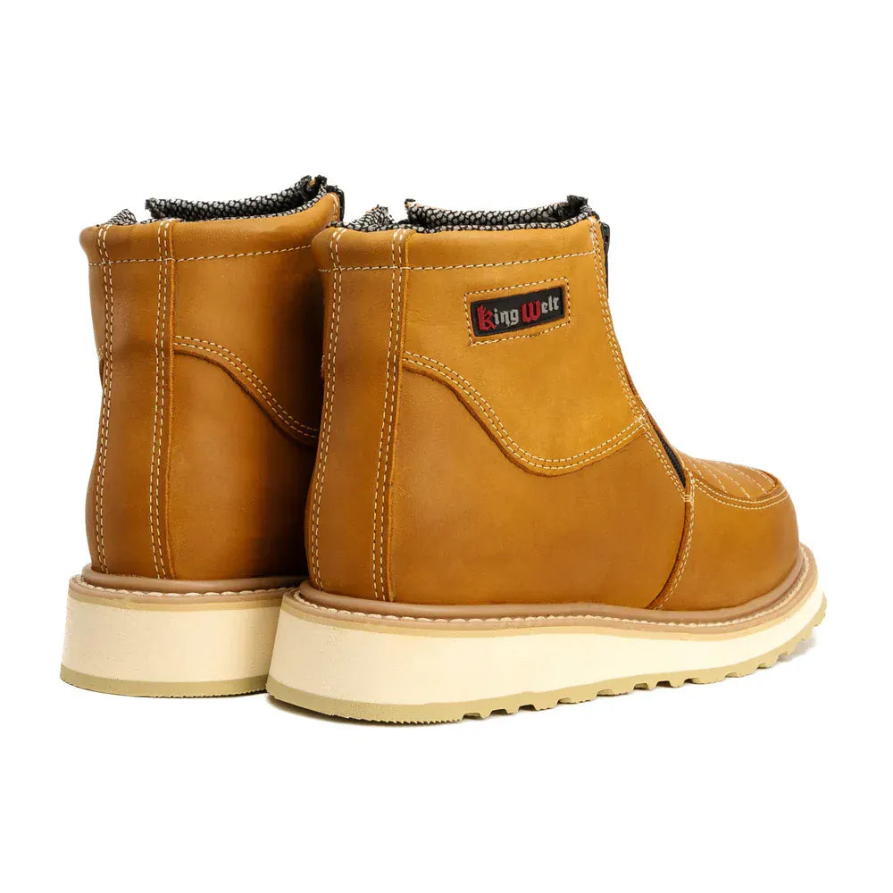 King Welt Boots Ultra Flex 6" Steel Toe Double Zipper Work Boots Honey Habana Color - King Welt