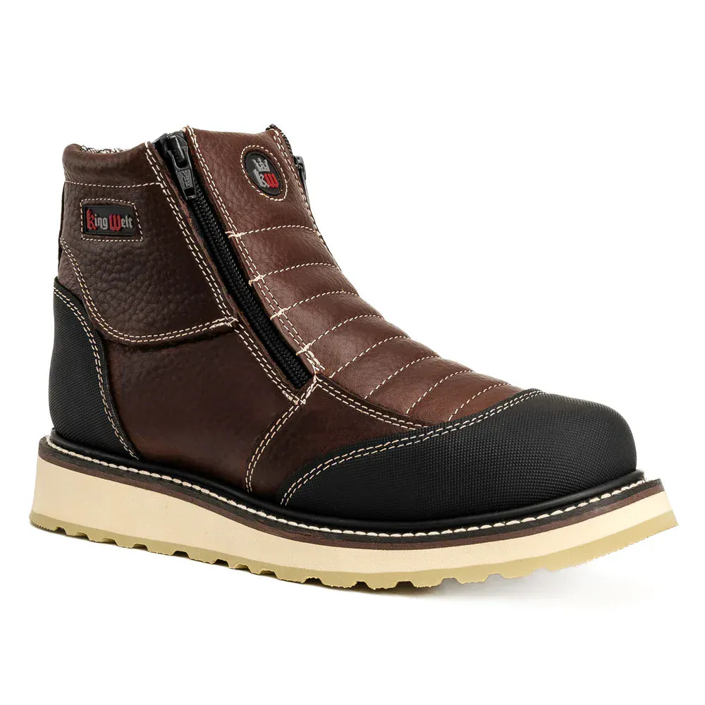 King Welt Boots Ultra Flex 6" Zipper Double Density Sole Work Boots Brown/Black Color - King Welt