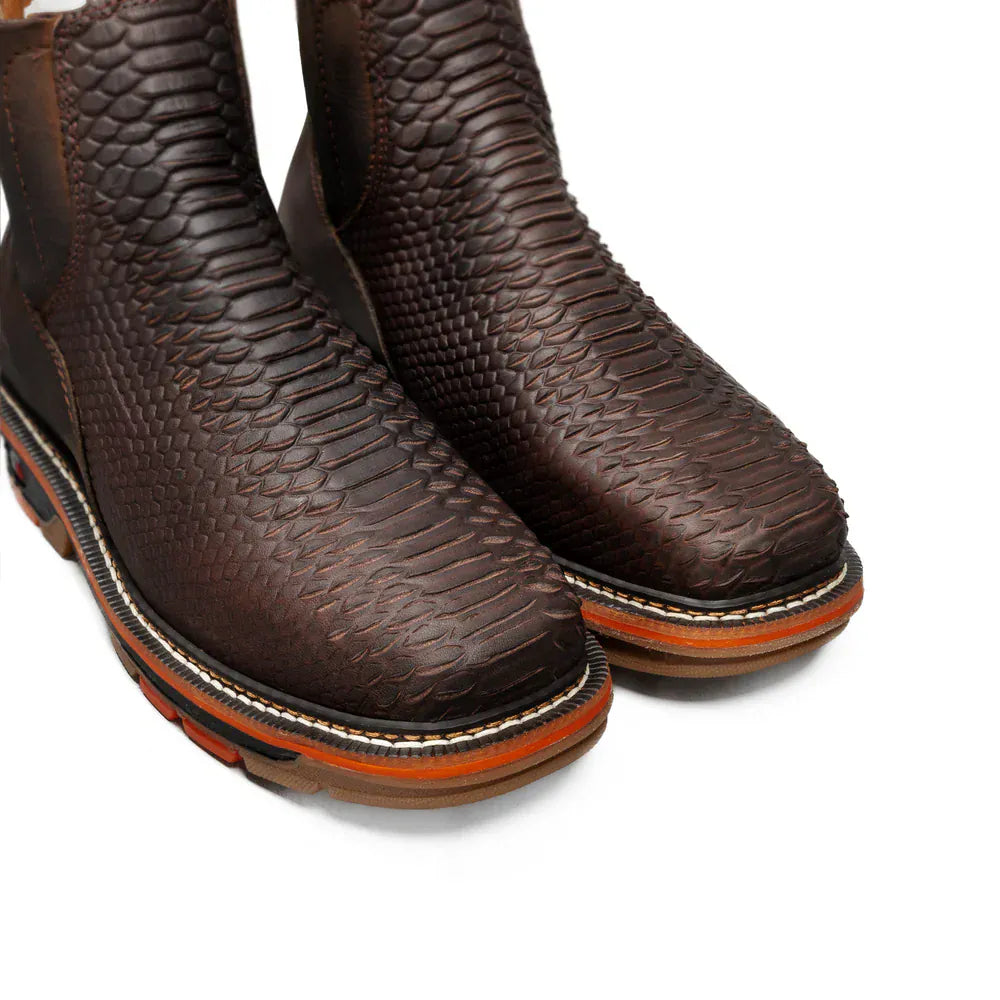 King Welt Boots Venom 6" Python Tribute Work Boot Square Toe Brown Color - King Welt