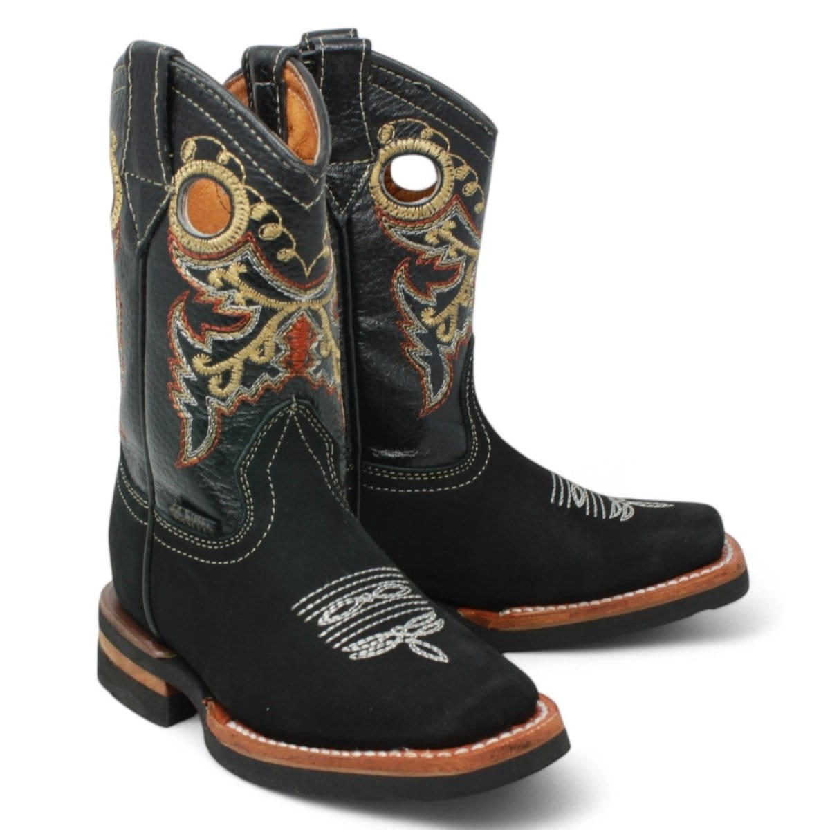 La Carreta Boots Black / 7 Kid's Genuine Leather Square Toe Cowboy Boots