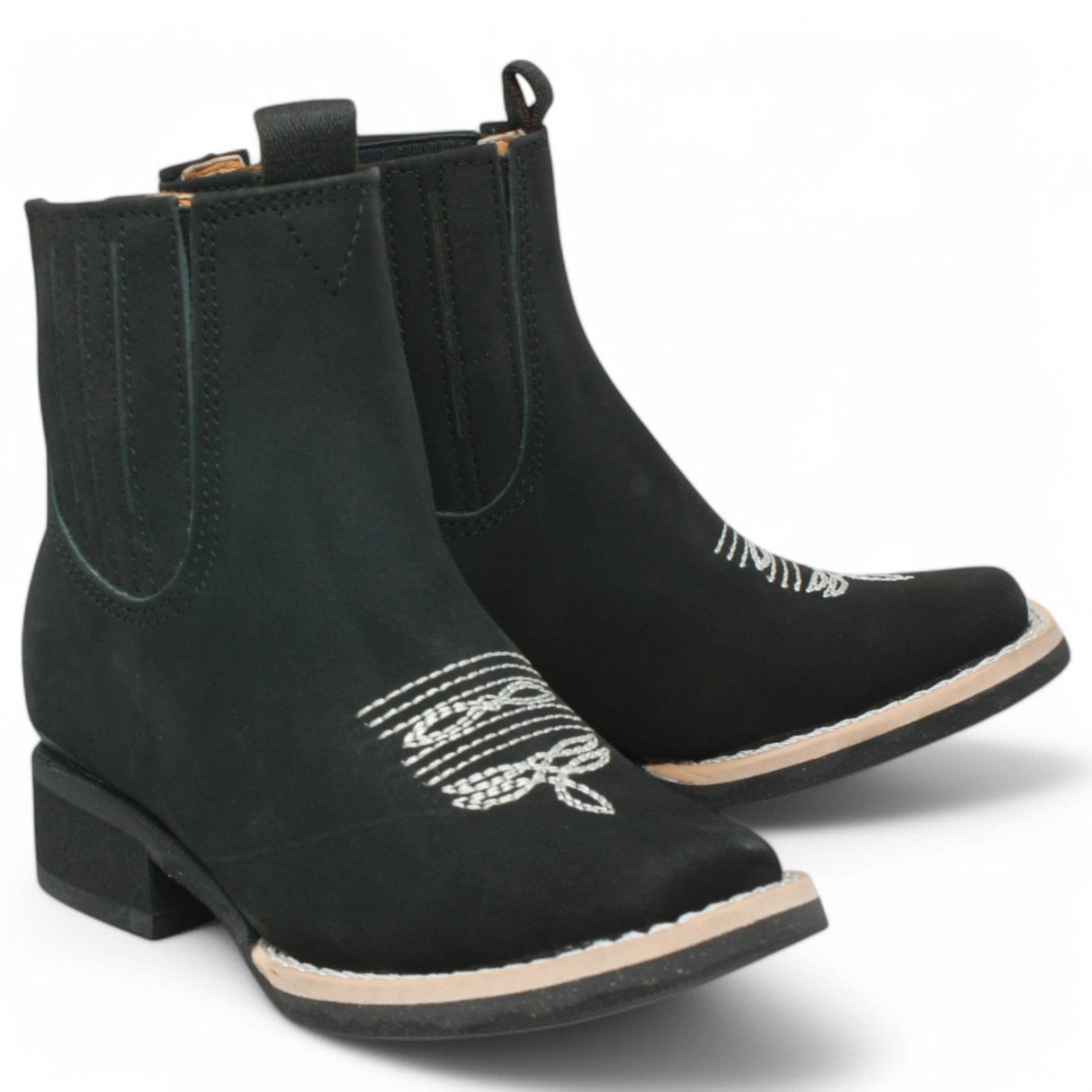 La Carreta Boots Black / 7 Kid's Genuine Suede Square Toe Short Boots