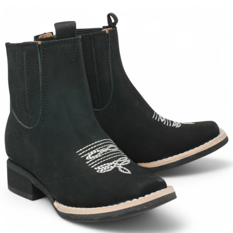 La Carreta Boots Black / 7 Kid's Genuine Suede Square Toe Short Boots