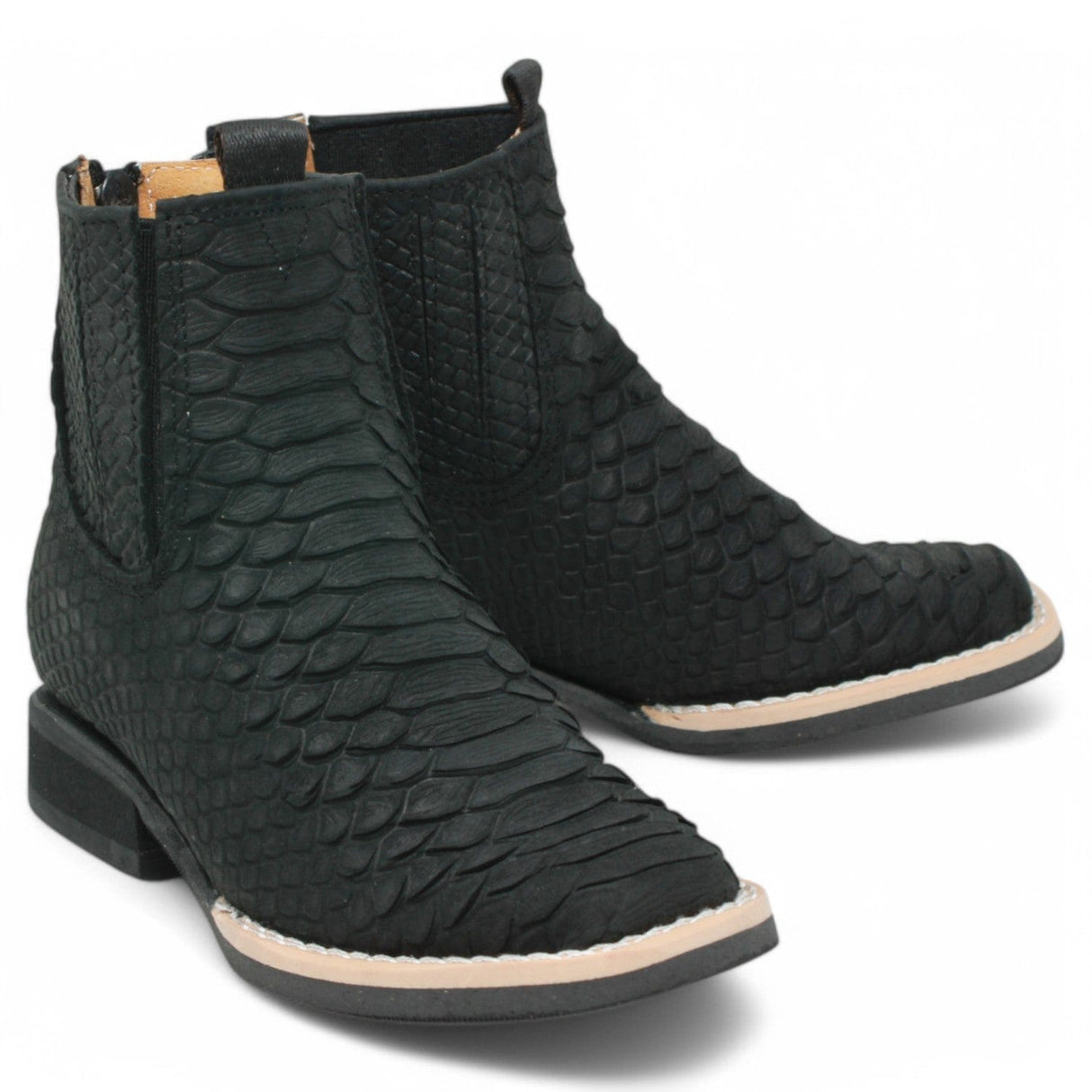 La Carreta Boots Black / 7 Kid's Python Print Genuine Leather Square Toe Short Boots