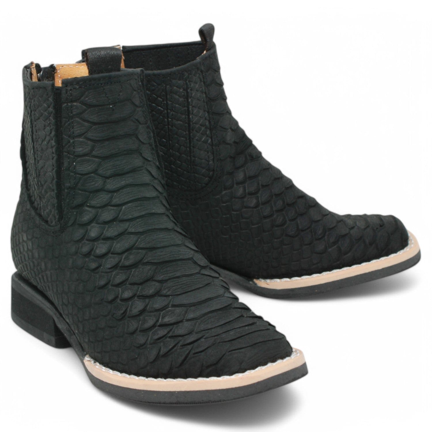 La Carreta Boots Black / 7 Kid's Python Print Genuine Leather Square Toe Short Boots