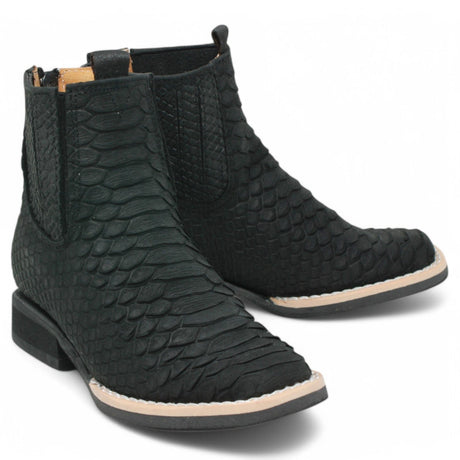 La Carreta Boots Black / 7 Kid's Python Print Genuine Leather Square Toe Short Boots