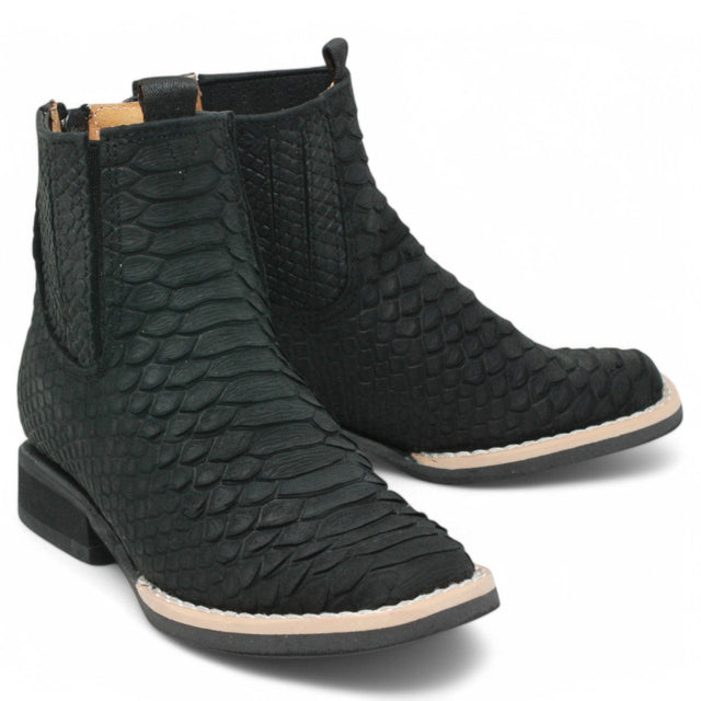 La Carreta Boots Black / 7 Kid's Python Print Genuine Leather Square Toe Short Boots
