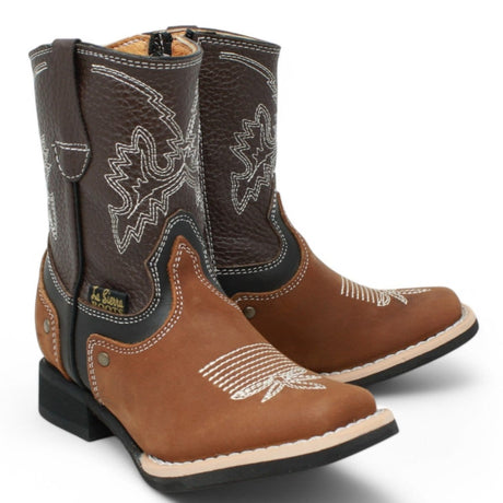 La Carreta Boots Brown / 7 Kid's Genuine Leather Square Toe Boots Brown
