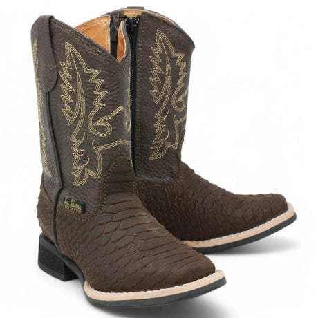 La Carreta Boots Brown / 7 Kid's Python Print Genuine Leather Square Toe Boots