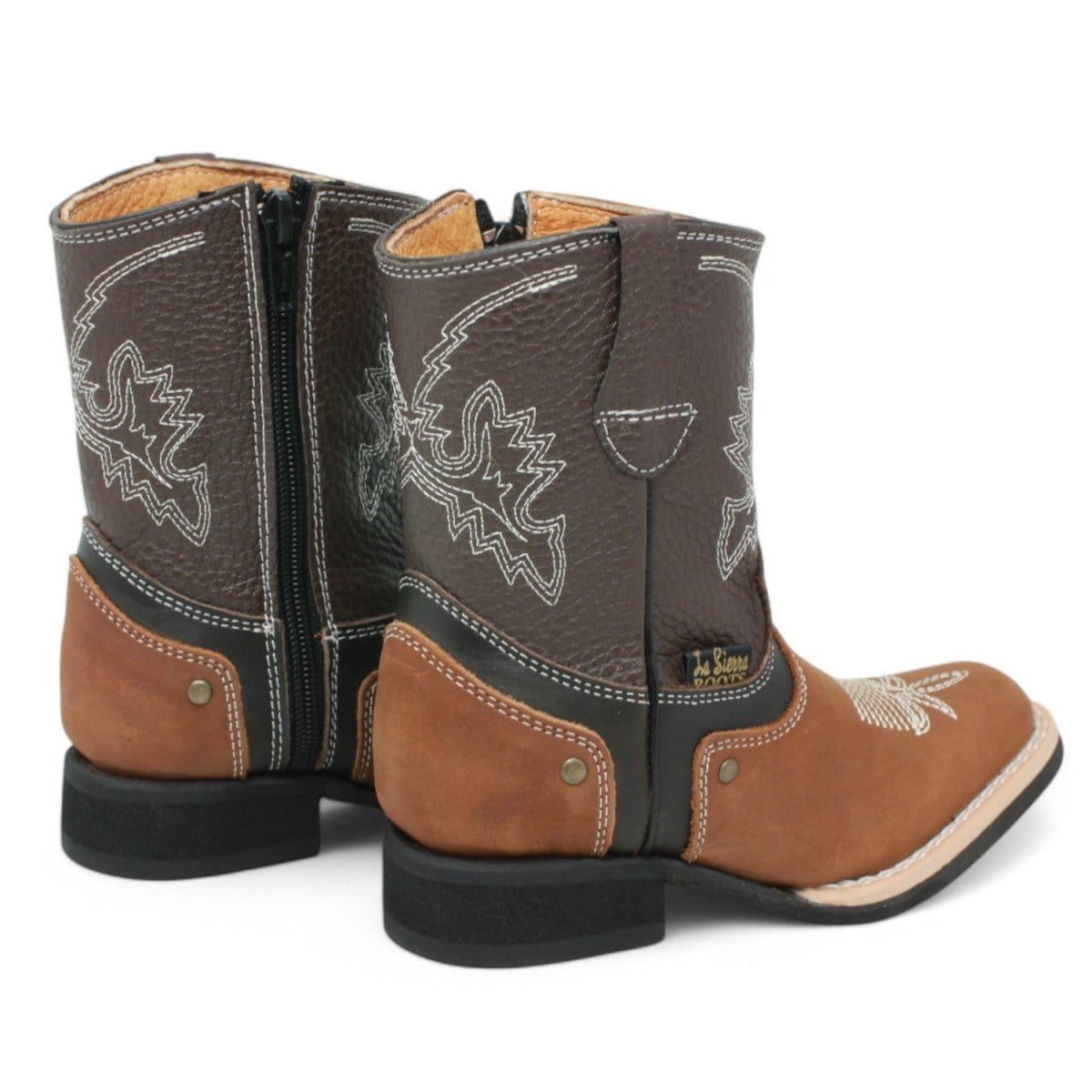 La Carreta Boots Kid's Genuine Leather Square Toe Boots Brown