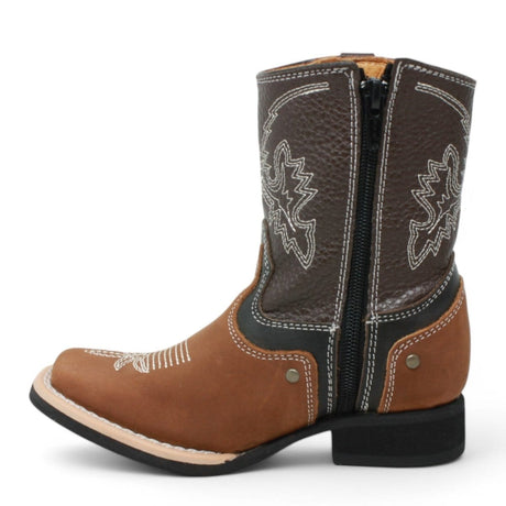 La Carreta Boots Kid's Genuine Leather Square Toe Boots Brown