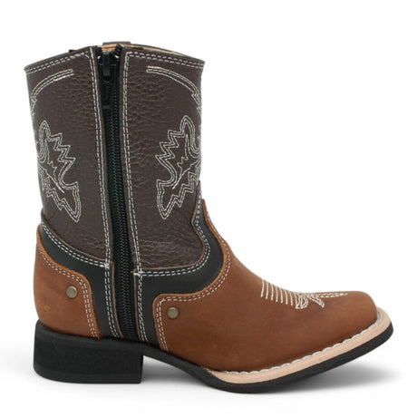 La Carreta Boots Kid's Genuine Leather Square Toe Boots Brown