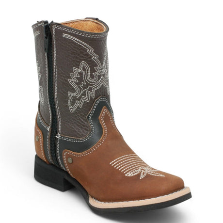 La Carreta Boots Kid's Genuine Leather Square Toe Boots Brown