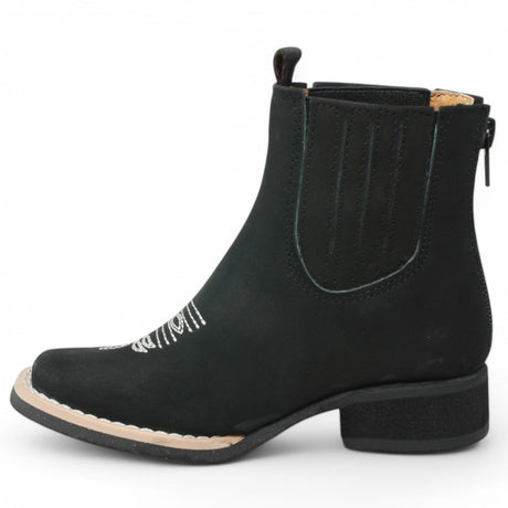 La Carreta Boots Kid's Genuine Suede Square Toe Short Boots