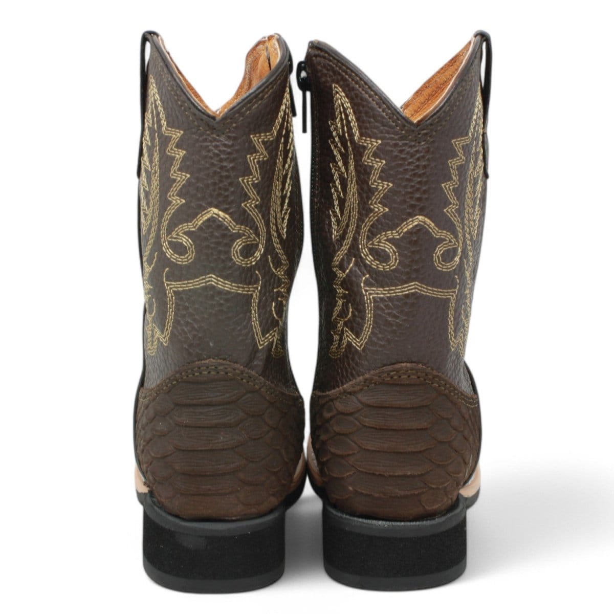 La Carreta Boots Kid's Python Print Genuine Leather Square Toe Boots