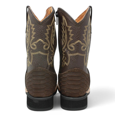 La Carreta Boots Kid's Python Print Genuine Leather Square Toe Boots