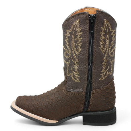 La Carreta Boots Kid's Python Print Genuine Leather Square Toe Boots