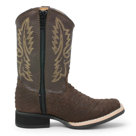La Carreta Boots Kid's Python Print Genuine Leather Square Toe Boots