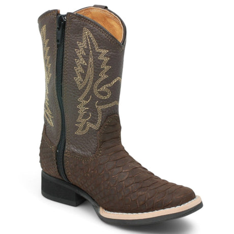 La Carreta Boots Kid's Python Print Genuine Leather Square Toe Boots