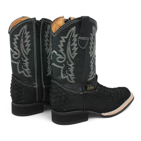 La Carreta Boots Kid's Python Print Genuine Leather Square Toe Boots