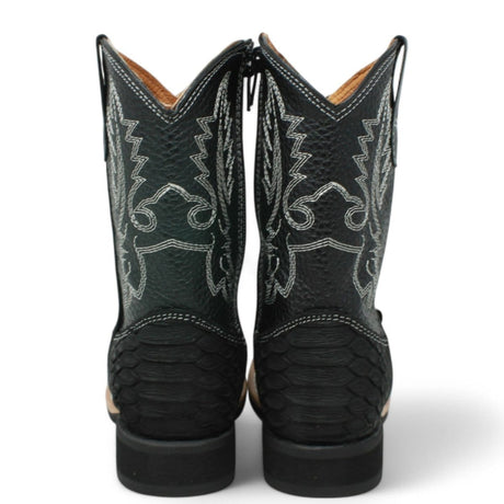 La Carreta Boots Kid's Python Print Genuine Leather Square Toe Boots