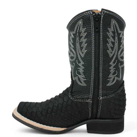La Carreta Boots Kid's Python Print Genuine Leather Square Toe Boots