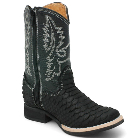 La Carreta Boots Kid's Python Print Genuine Leather Square Toe Boots