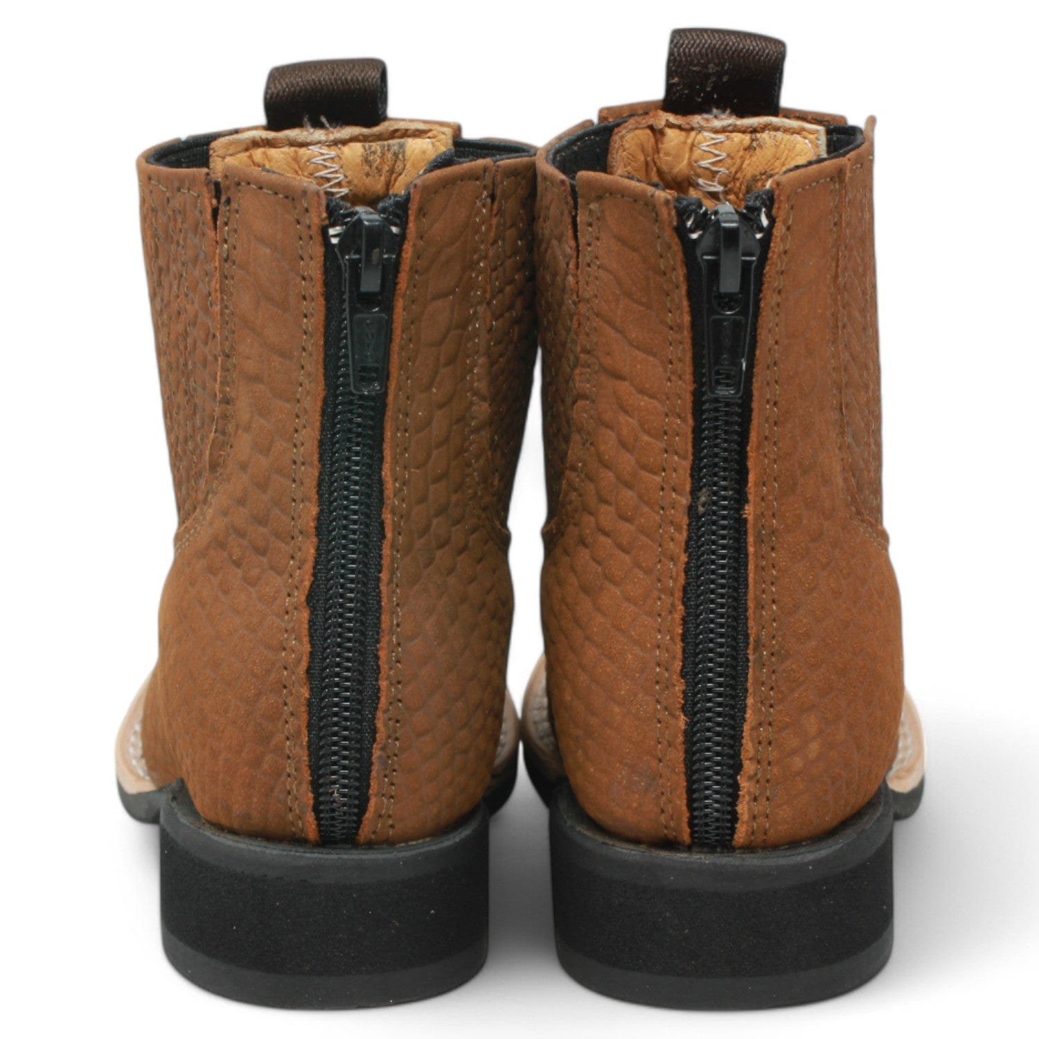La Carreta Boots Kid's Python Print Genuine Leather Square Toe Short Boots