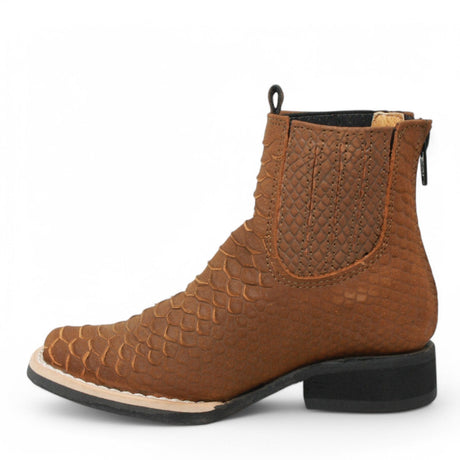 La Carreta Boots Kid's Python Print Genuine Leather Square Toe Short Boots