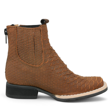 La Carreta Boots Kid's Python Print Genuine Leather Square Toe Short Boots
