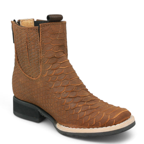 La Carreta Boots Kid's Python Print Genuine Leather Square Toe Short Boots