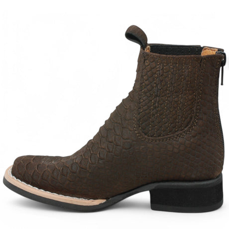 La Carreta Boots Kid's Python Print Genuine Leather Square Toe Short Boots