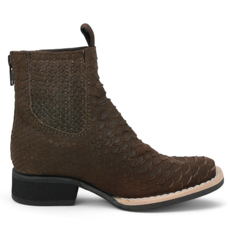 La Carreta Boots Kid's Python Print Genuine Leather Square Toe Short Boots
