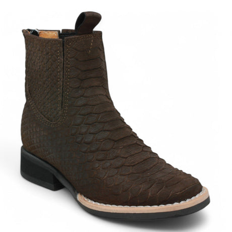 La Carreta Boots Kid's Python Print Genuine Leather Square Toe Short Boots