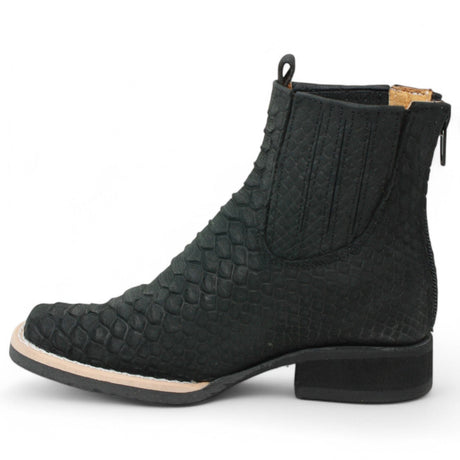 La Carreta Boots Kid's Python Print Genuine Leather Square Toe Short Boots