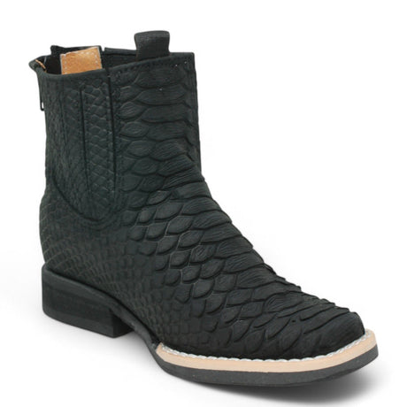 La Carreta Boots Kid's Python Print Genuine Leather Square Toe Short Boots