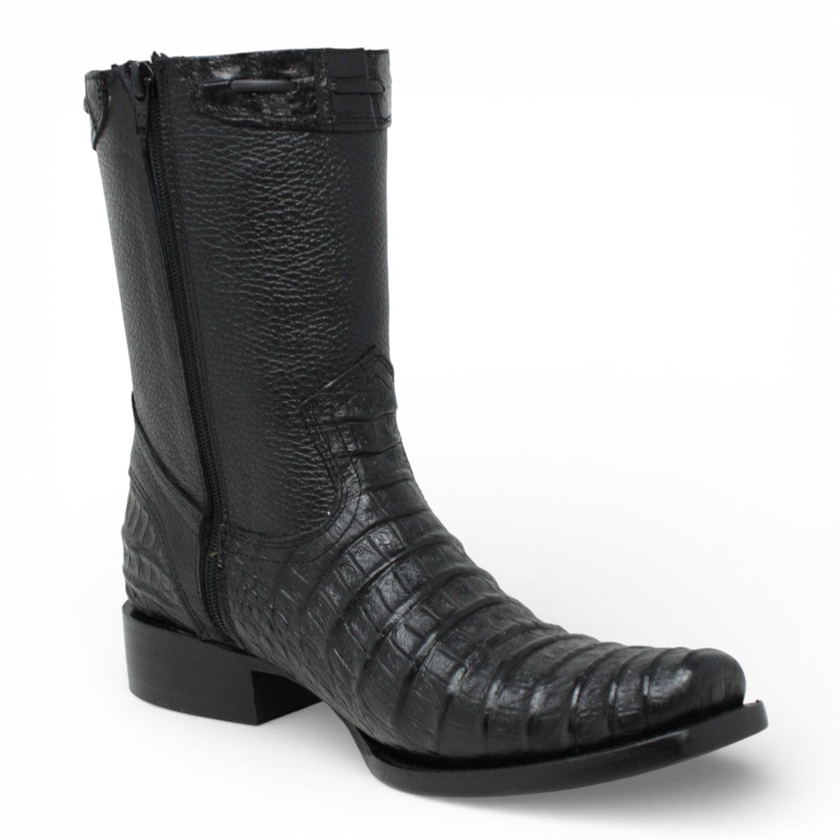 La Carreta Boots Men's Caiman Belly Print Leather Dubai Toe Boots Black Color - La Carreta