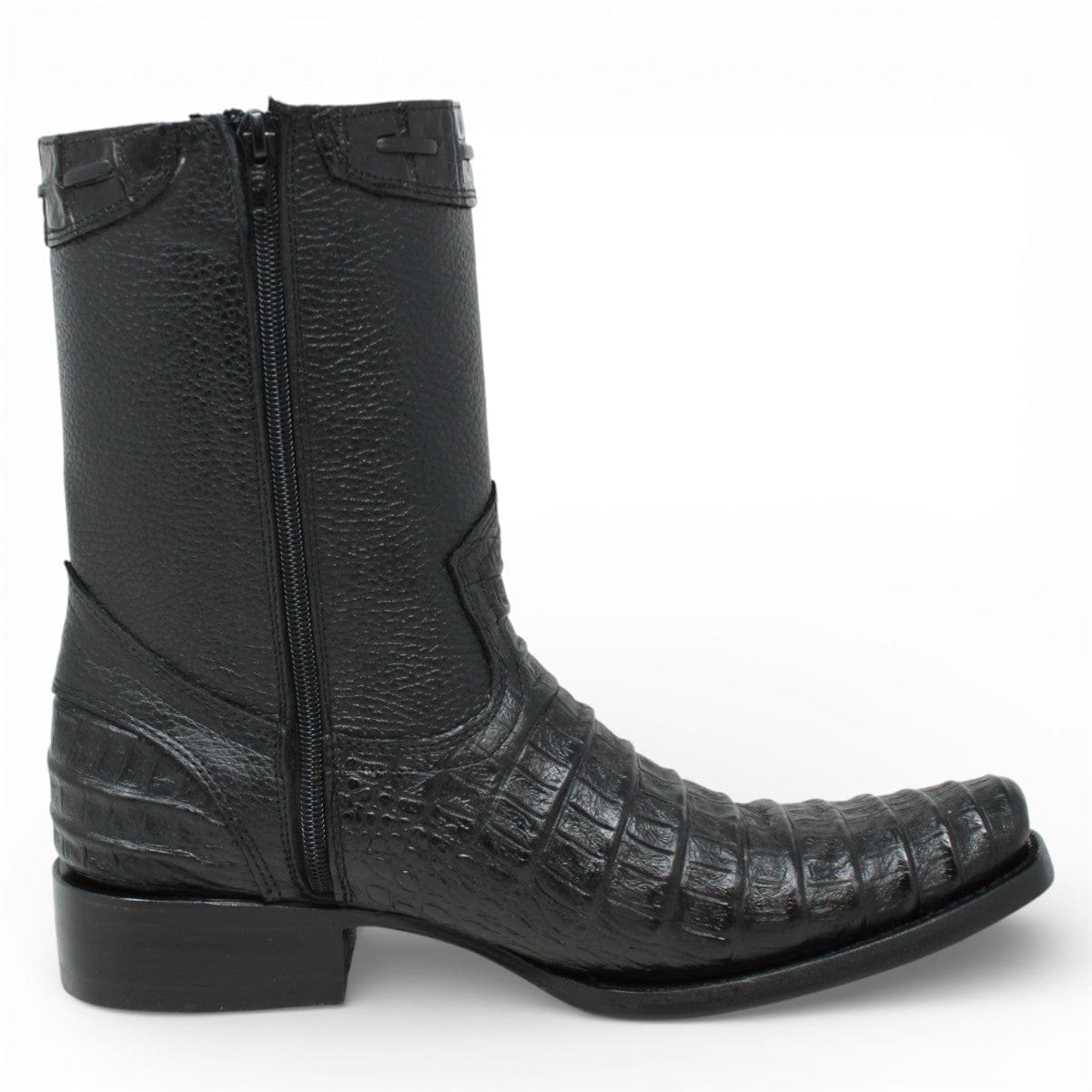 La Carreta Boots Men's Caiman Belly Print Leather Dubai Toe Boots Black Color - La Carreta