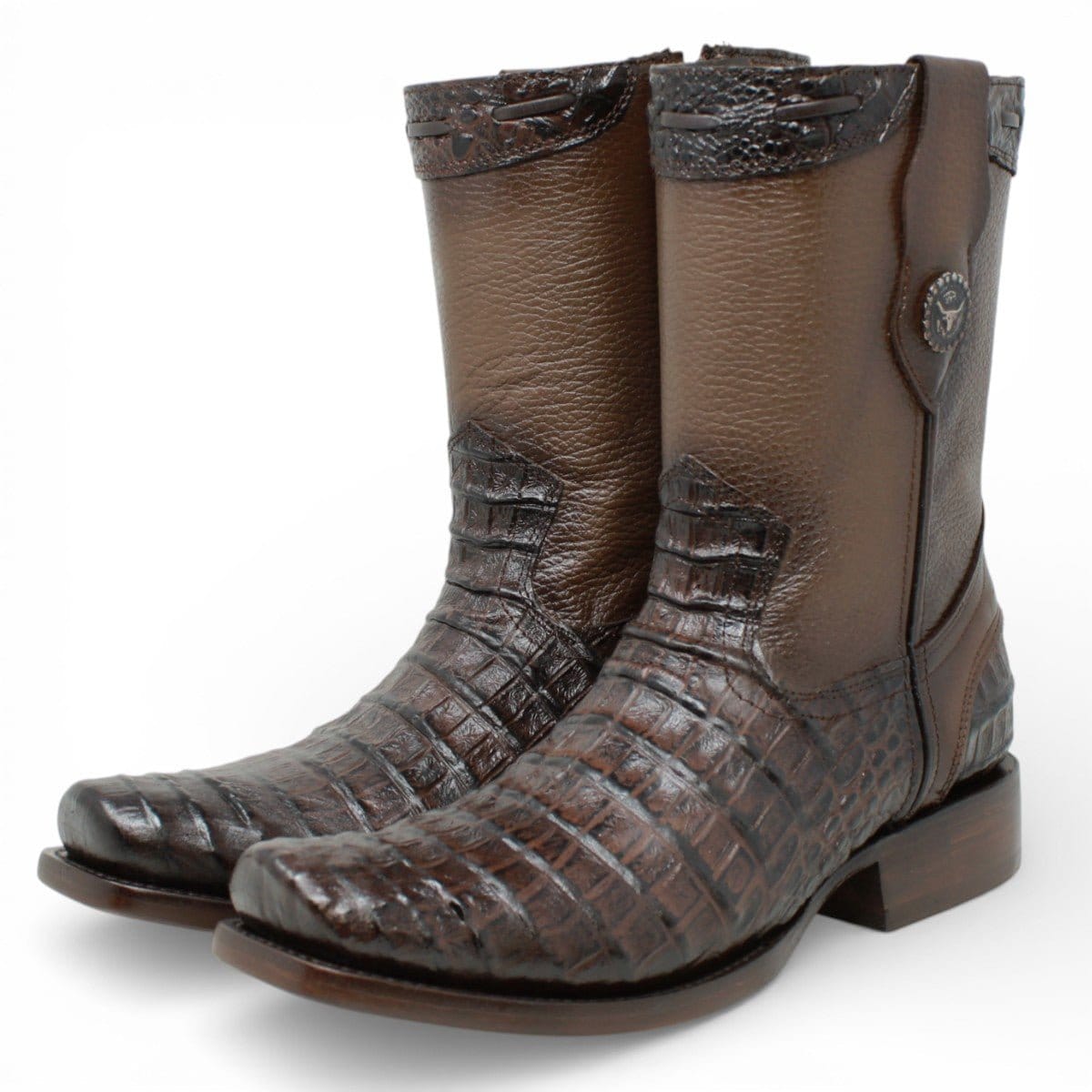 La Carreta Boots Men's Caiman Belly Print Leather Dubai Toe Boots Brown Color - La Carreta