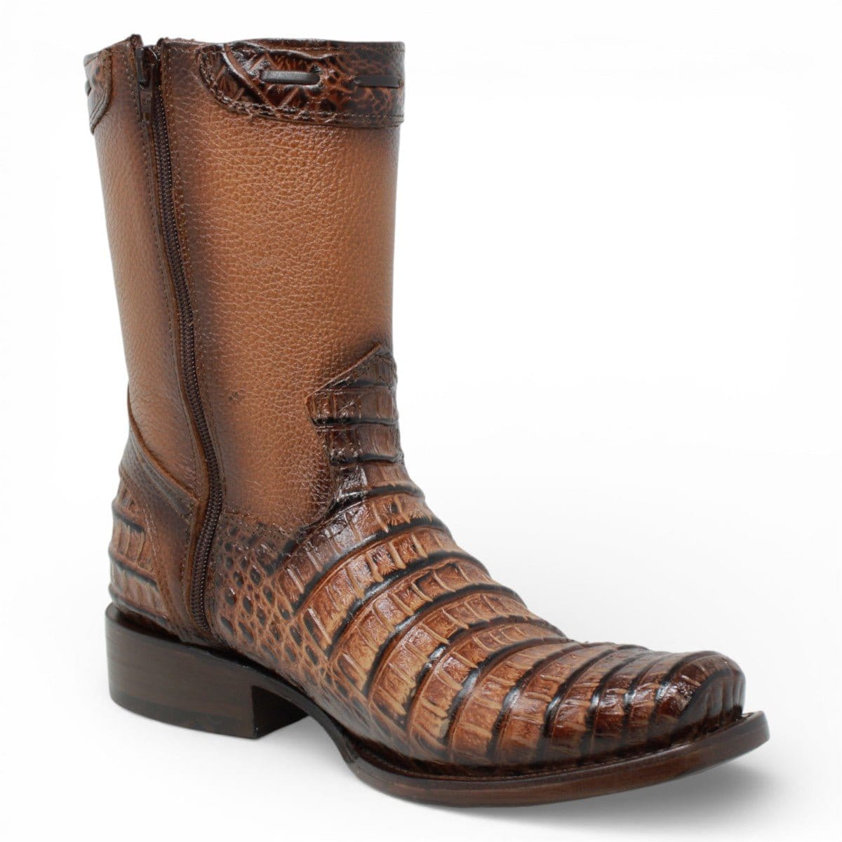 La Carreta Boots Men's Caiman Belly Print Leather Dubai Toe Boots Honey Color - La Carreta
