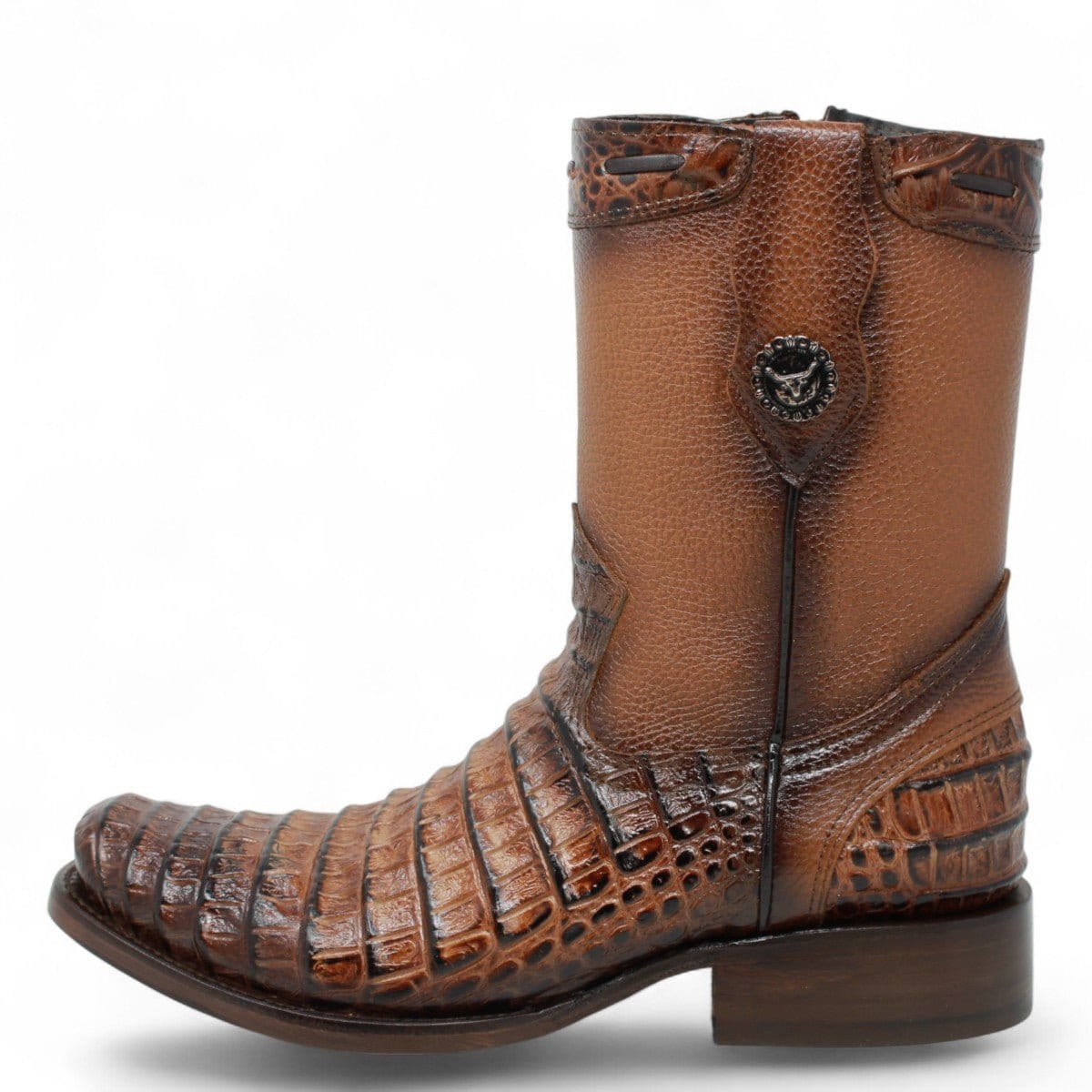 La Carreta Boots Men's Caiman Belly Print Leather Dubai Toe Boots Honey Color - La Carreta