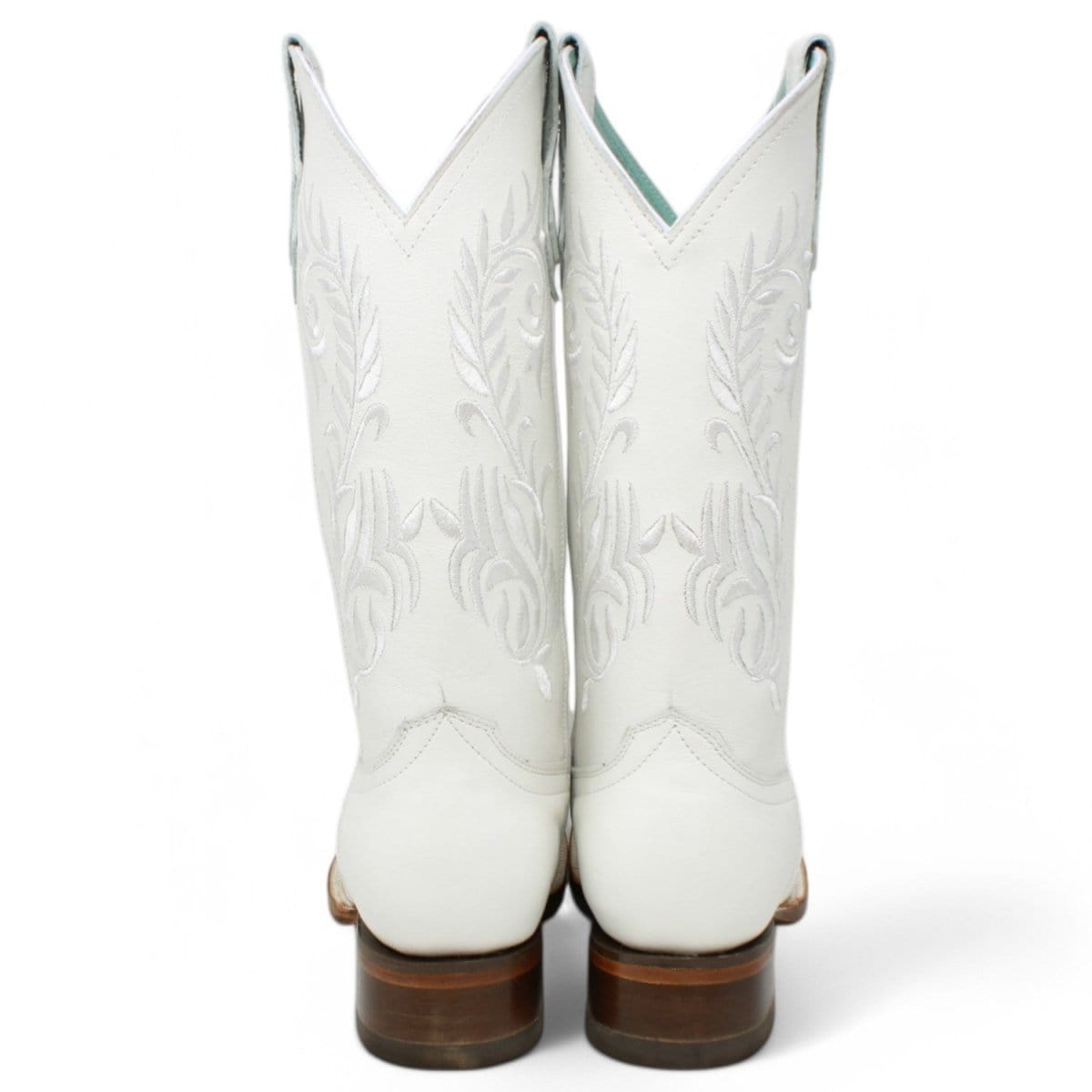 Women´s Genuine Leather Wide Square Toe Boots With embroidered Design - White Color - La Carreta back view