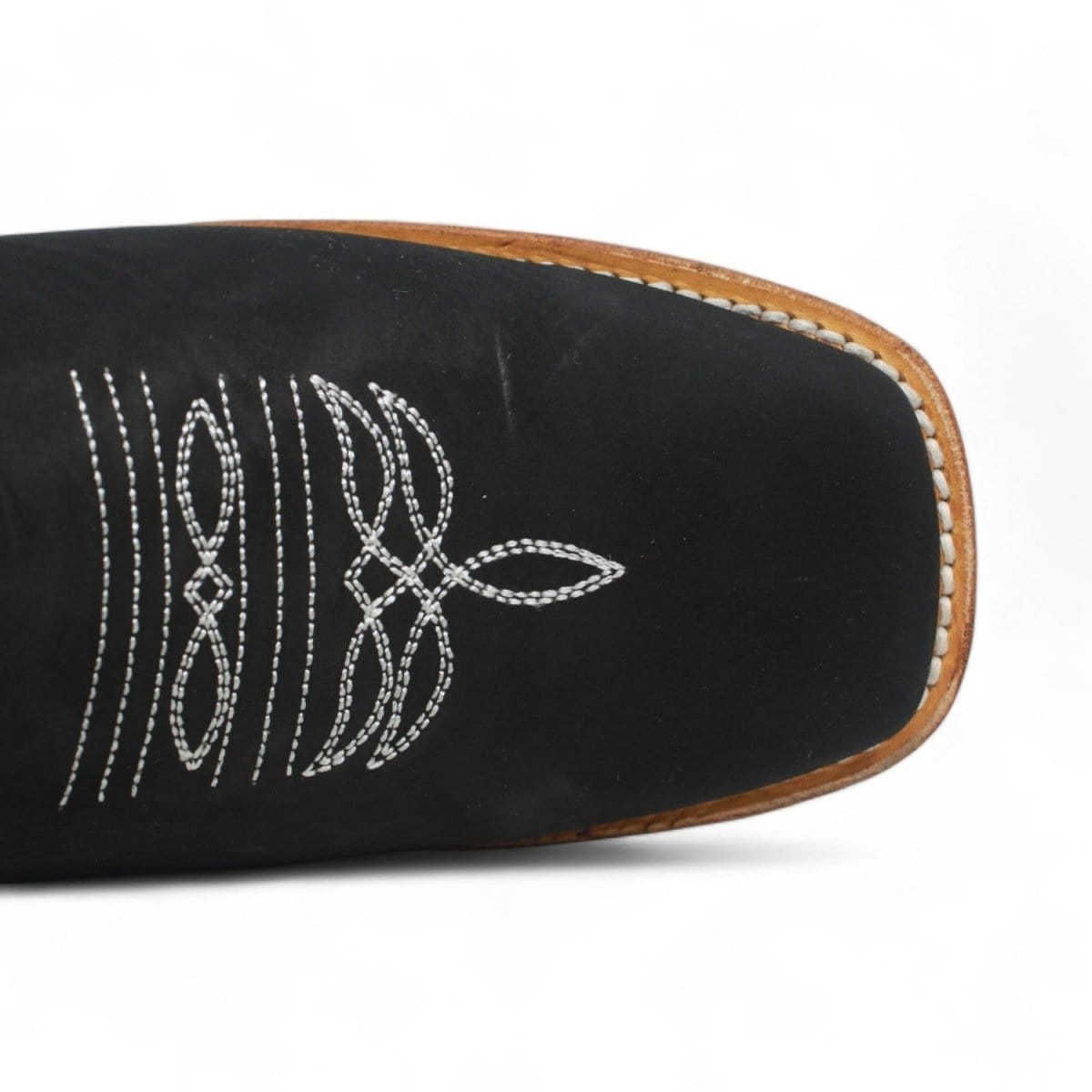 Women´s Genuine Leather Rodeo Wide Square Toe With embroidered SunFlowers - Black Color - La Carreta toe view