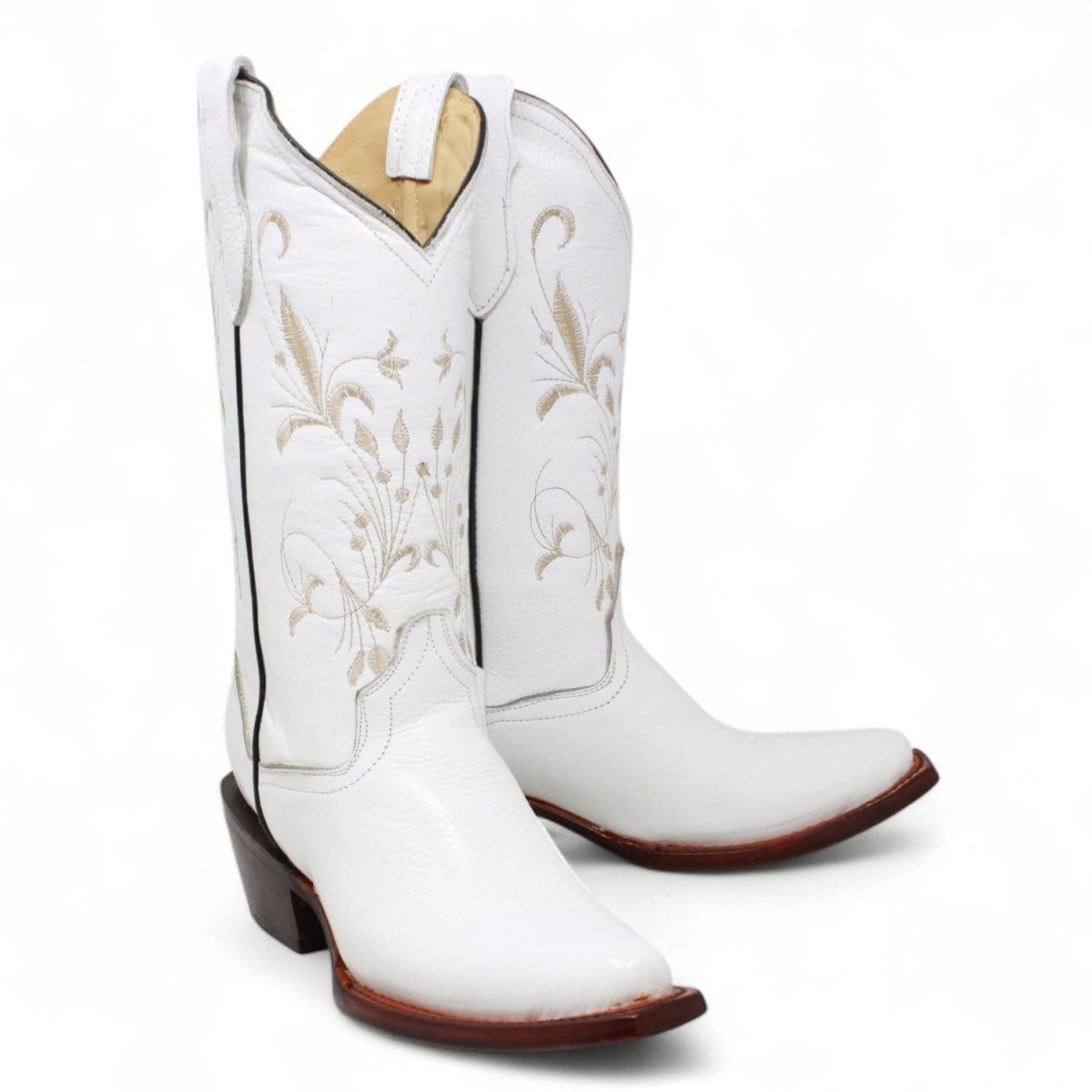 Women´s Genuine Leather J Toe Boots With embroidered Design - White Color - La Carreta pair view